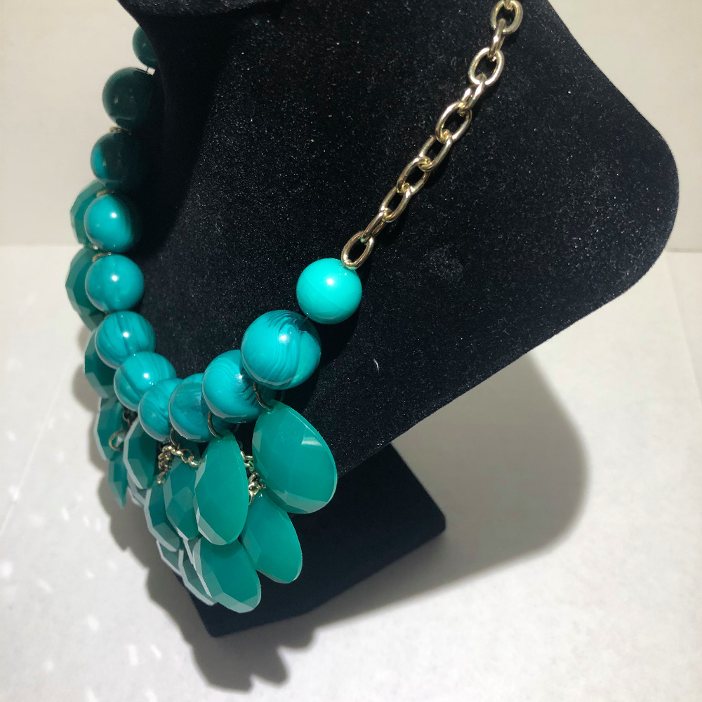 Teal Layered Statement Necklace - image 3